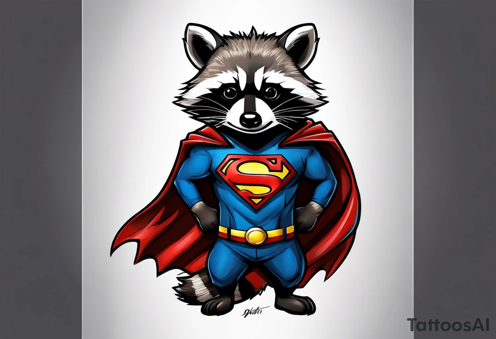 raccoon wearing a Superman t-shirt tattoo idea