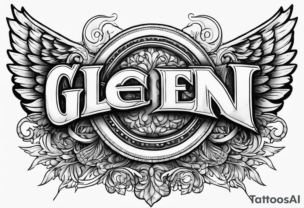 The word Glenn on a banner with angel Wings tattoo idea