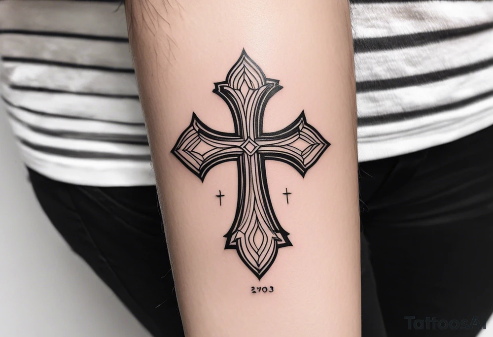 Simple cross tattoos with a date tattoo idea