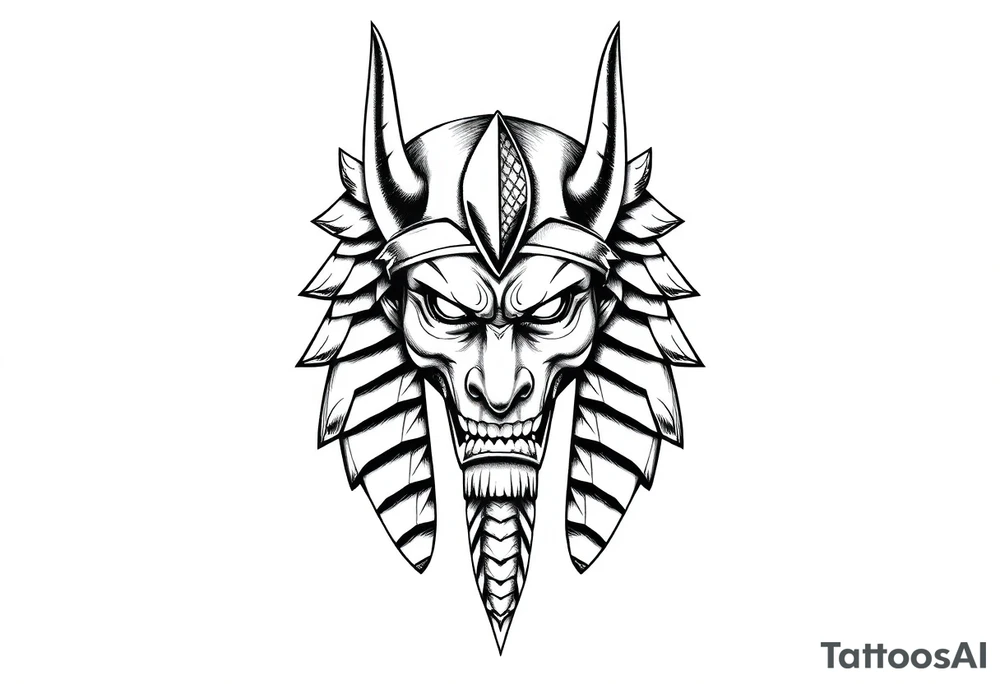 powerful majestic square muscle anubis Egyptian god face mix with joker
without eyes with mantle on head tattoo idea