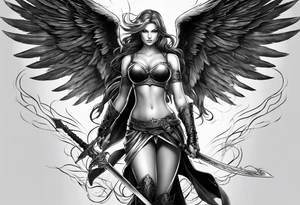 Female angel with sword lightning and lightning eyes tattoo idea