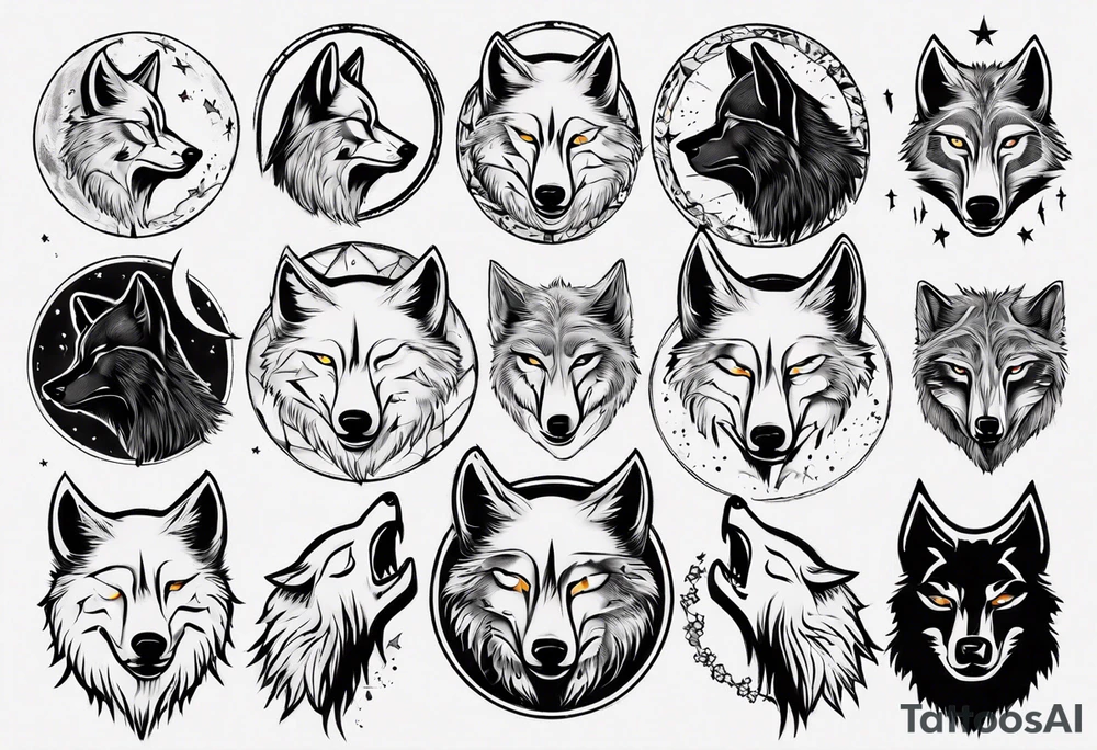 Wolve howling to moon tattoo idea