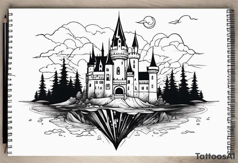 a castle floating in the crystal tattoo idea