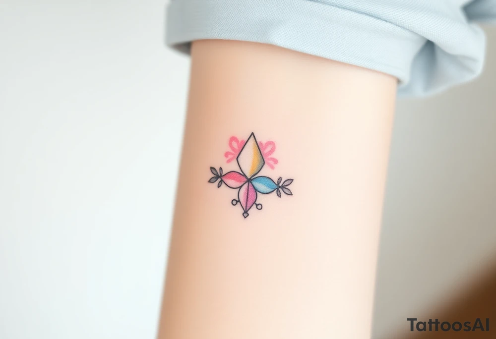 Design a very small (max 2x2 cm) tattoo for the inner wrist that subtly symbolizes lesbian identity. It should be minimal and delicate — possibly fine line or soft color. The design must be discreet yet meaningful, not instantly recognizable as LGBTQ but with layered symbolism. Think of subtle elements like intertwined female symbols, abstract sapphic references, or a hidden double meaning through nature (e.g. flowers, moons, triangles). Avoid clichés or bold pride imagery. Keep it elegant, wearable, and intimate. tattoo idea