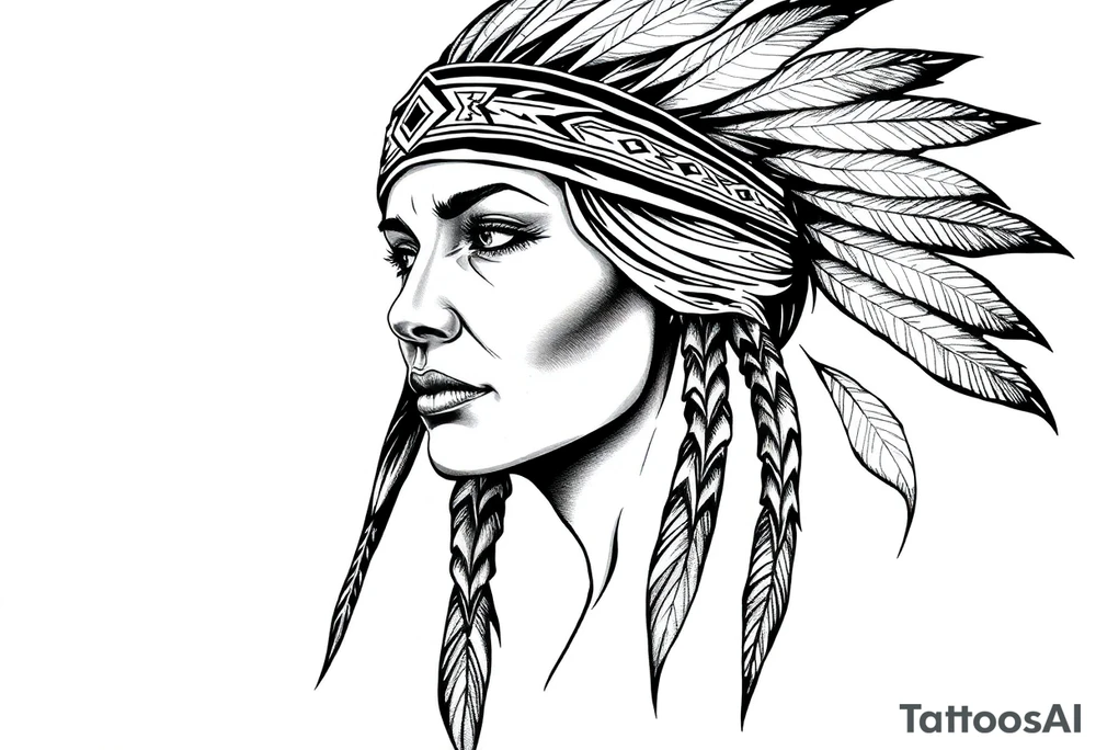 Female Native American with headband tattoo idea