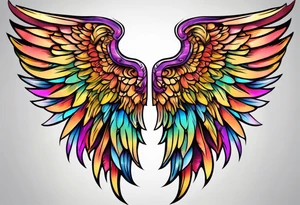 beautiful intricate colorful new school angel wings, tattoo idea