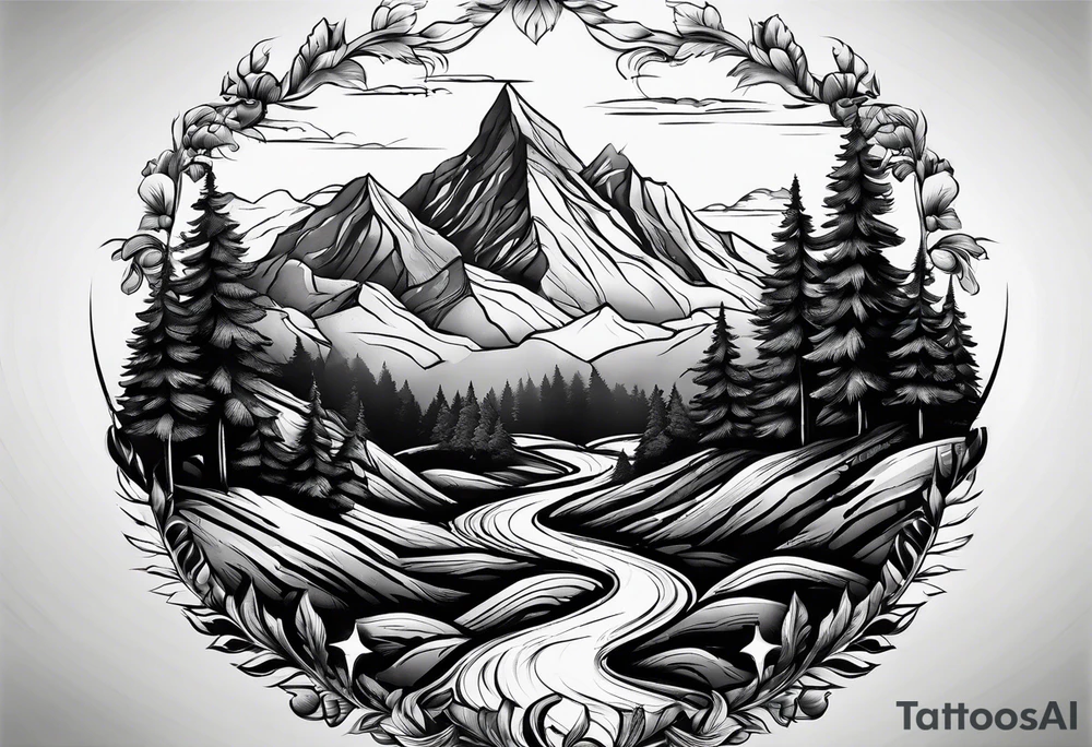 road into mountain tattoo idea