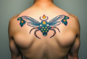 Honey comb bees, fish, crab tattoo idea