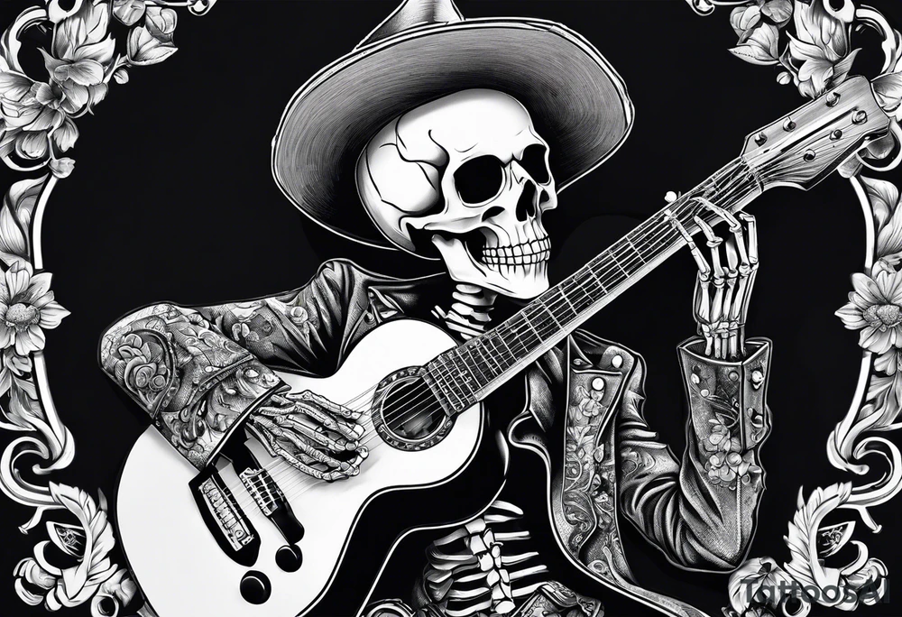 skeleton playing guitar. tattoo idea
