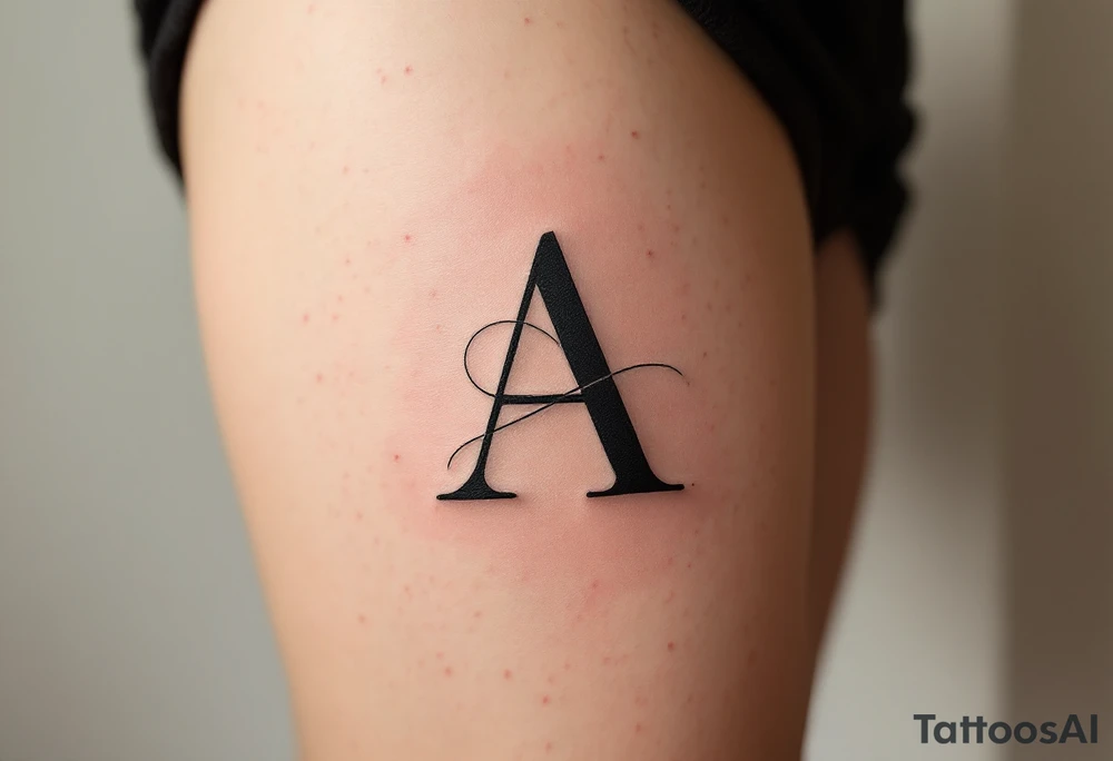 A minimalist black "A" in serif font with a thin red underline. tattoo idea
