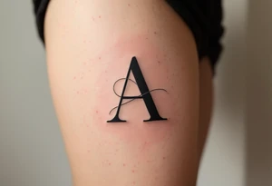 A minimalist black "A" in serif font with a thin red underline. tattoo idea