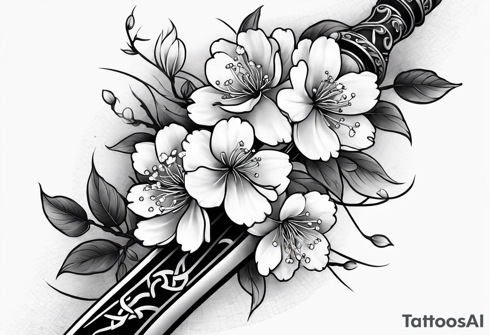 Japanese cherry blossoms sword forearm tattoo tattoo idea