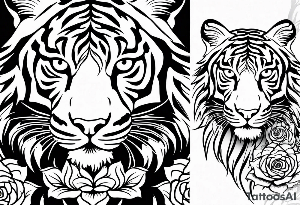 Full arm sleeve with compass and tiger roses tattoo idea Full arm sleeve with compass and tiger roses tattoo idea