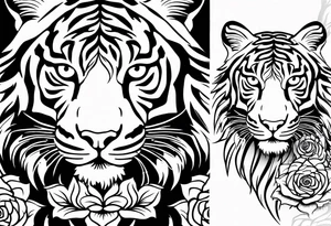 Full arm sleeve with compass and tiger roses tattoo idea