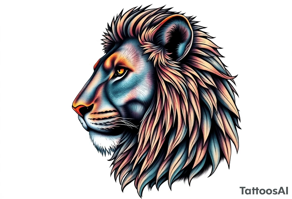 Close up majestic lion with. Side should show change, growth and purpose tattoo idea