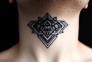 wide geometric throat tattoo with multiple layers tattoo idea