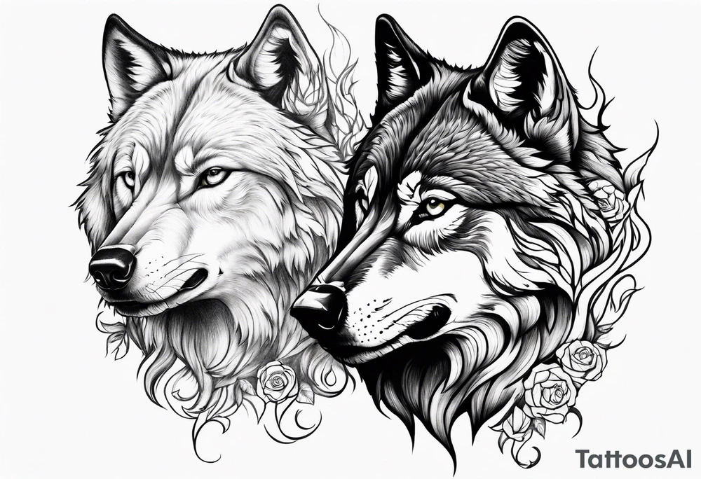 Wolf from flames from rose tattoo idea