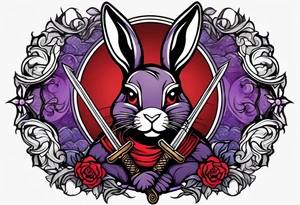 Black, red, and purple rabbit holding a sword tattoo idea