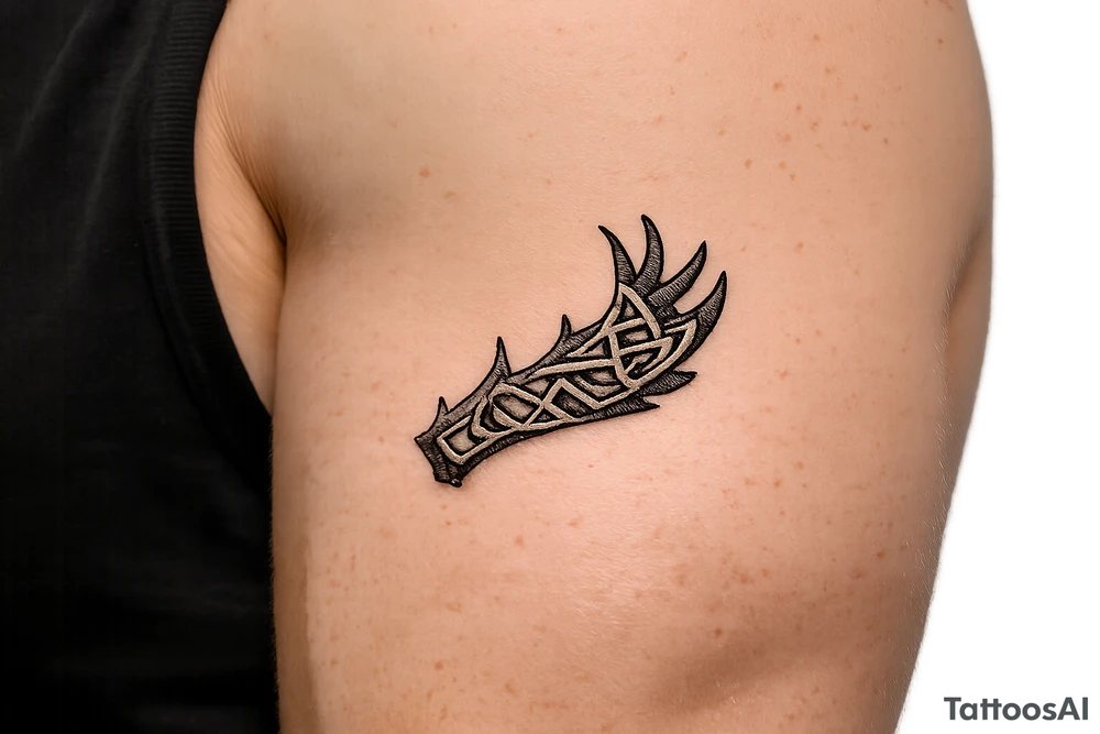Caribou antler in Norse knot work open line concept stipple shading just one antler no background make it a realistic caribou antler shape tattoo idea