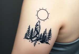 Lone wolf howling at the moon in the forest in the night Columba star tattoo idea