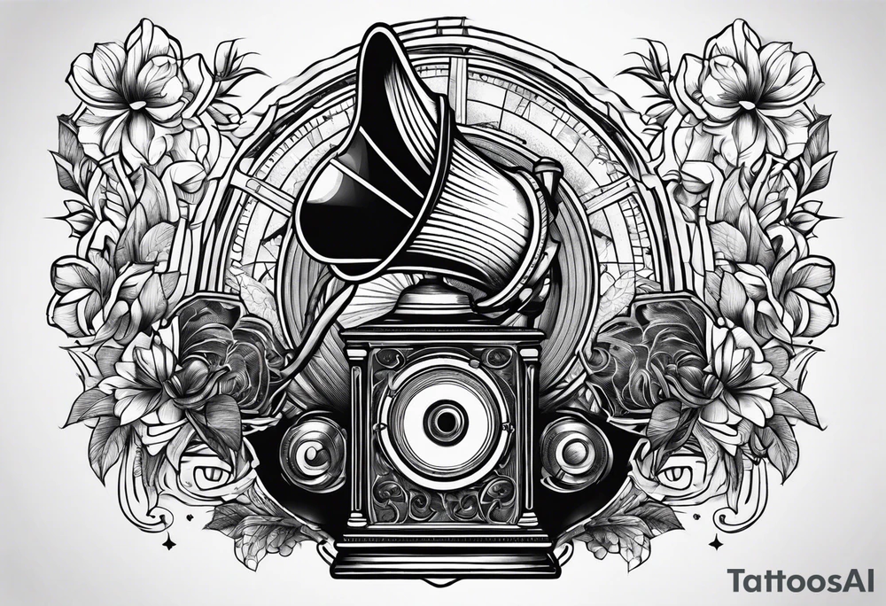 vintage phonograh tattoo idea
