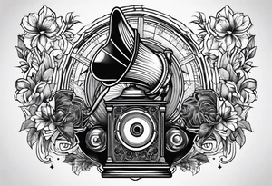 vintage phonograh tattoo idea