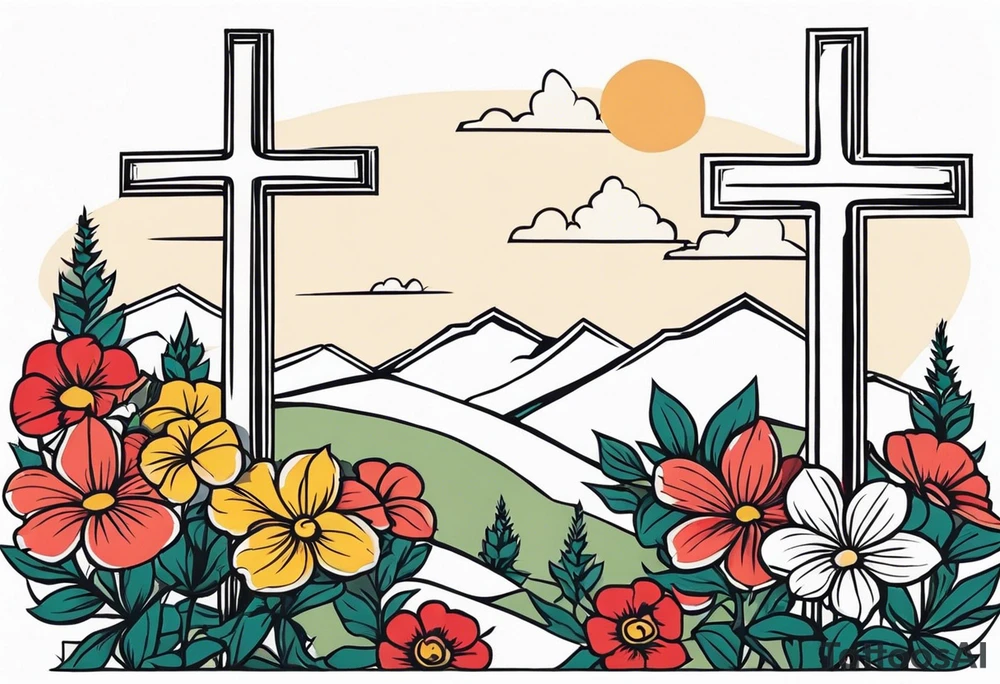 three crosses on hill


vintage flowers
old school vintage simple traditional design 



bold color simple tattoo idea
