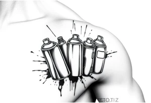 Graffiti markers and spray paint cans tagging on tic tattoo idea