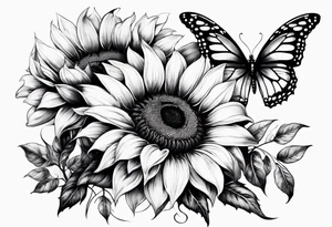 Sunflower and butterfly leg sleeve tattoo idea