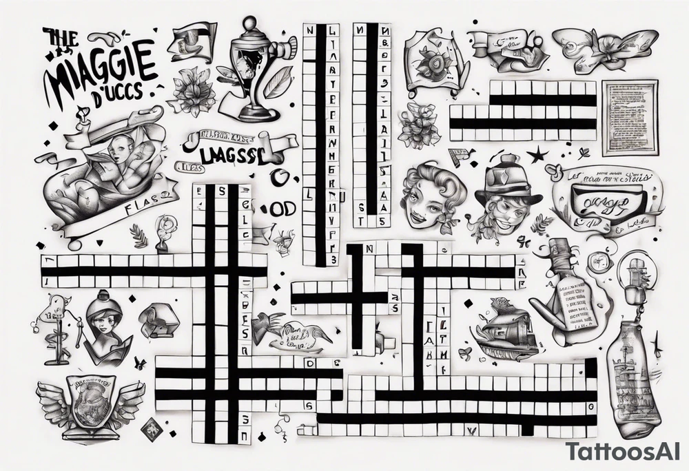 The words Maggie and Lucas in a crossword puzzle tattoo idea
