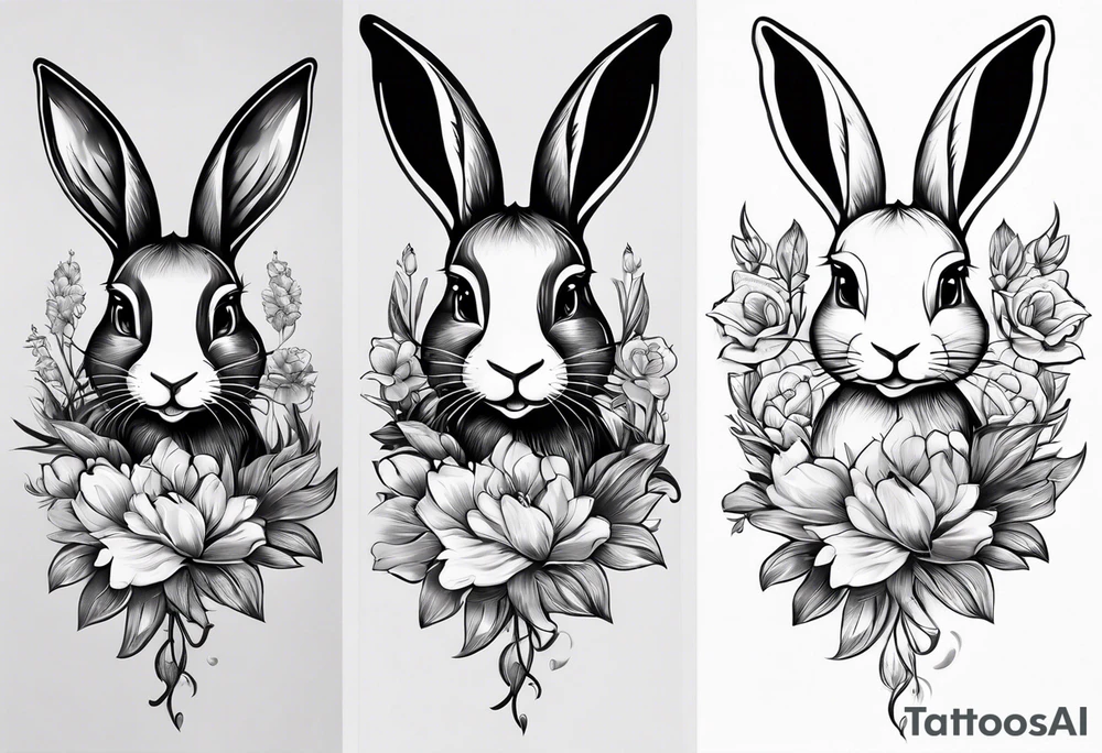 Rabbit and flowers, spine tattoo cover up long tattoo tattoo idea