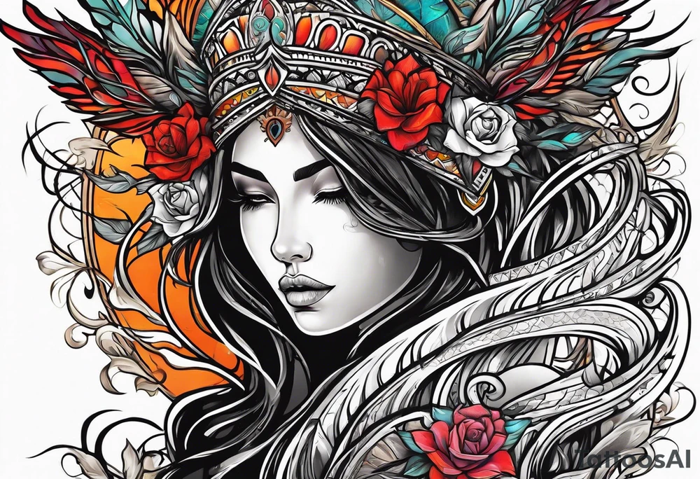 Resurrection Beautiful woman rising from her dead self to inner peace and self-love tattoo idea