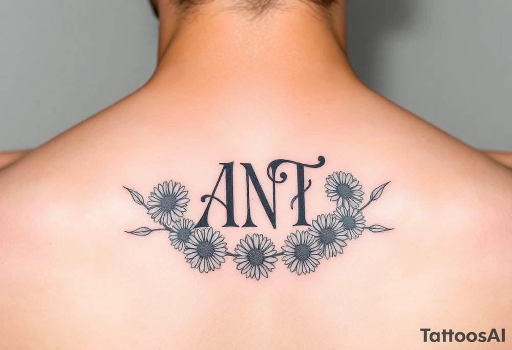 Fine line hidden monogram with A,N,T 
with daisies tattoo idea