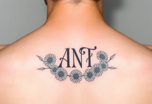 Fine line hidden monogram with A,N,T 
with daisies tattoo idea