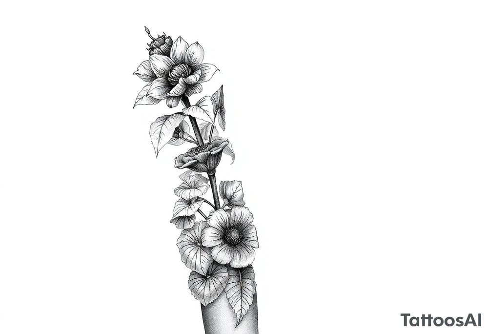 Wolfsbane flower going up the arm with details tattoo idea