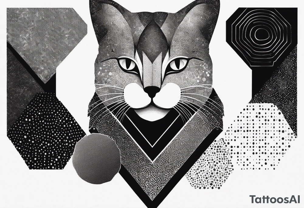 cat, abstract, geometric, lines, halftone, splatter, cat paw, hexagon, vertical tattoo idea