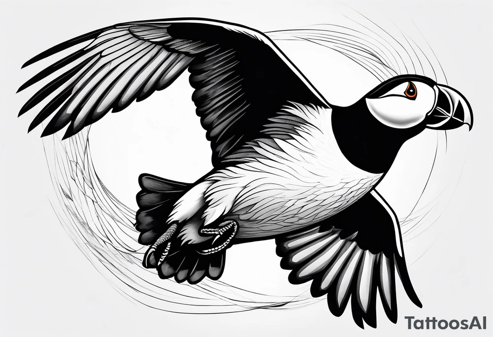 a flying puffin without background - masculine art style tattoo idea