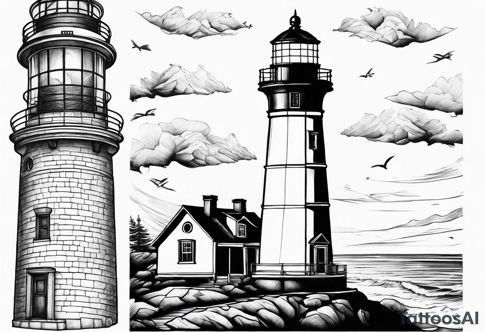 Lighthouse with house tattoo idea