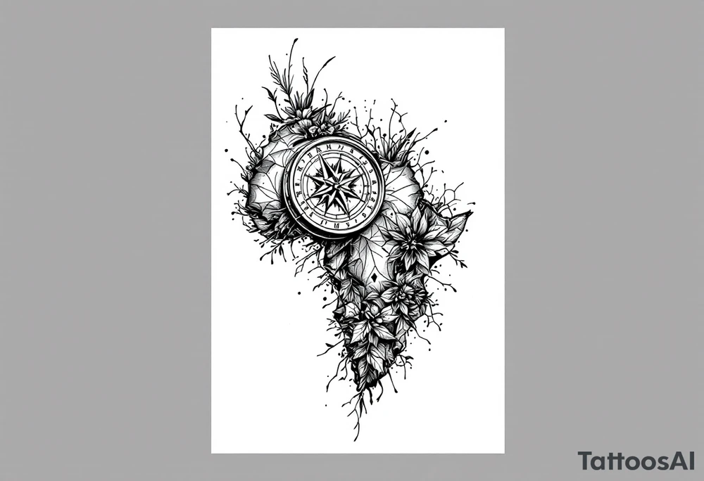 Compass on the back of the palm in the shape of Africa tattoo idea