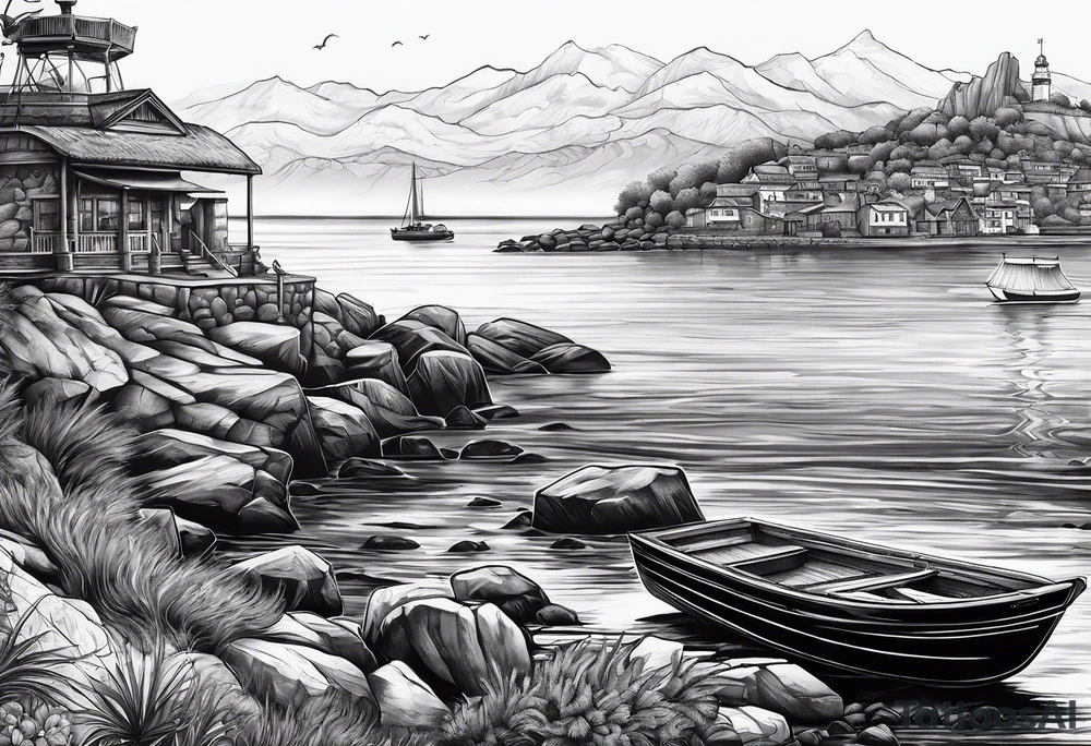 Sea view port syle tattoo idea