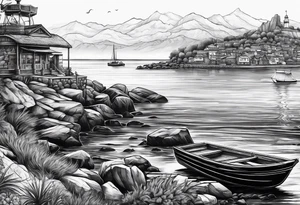 Sea view port syle tattoo idea
