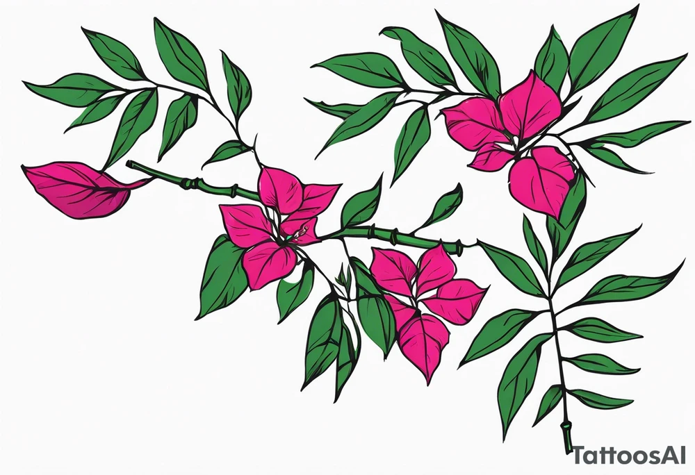 bamboo branch, monsteria leaf, bouganvillea tattoo idea