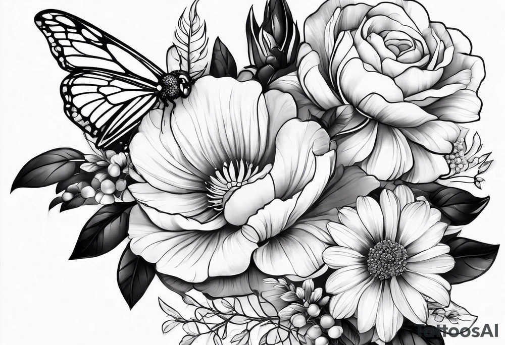 Arm wrap floral dainty with bee tattoo idea