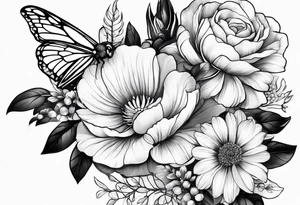 Arm wrap floral dainty with bee tattoo idea