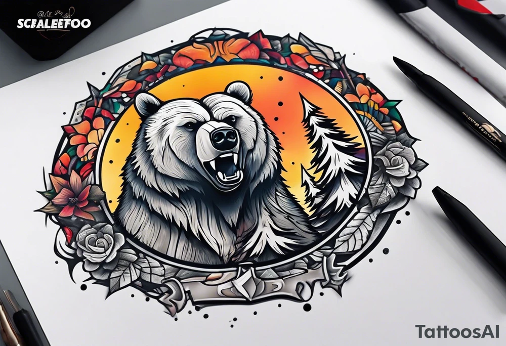 bear using a circular saw tattoo idea