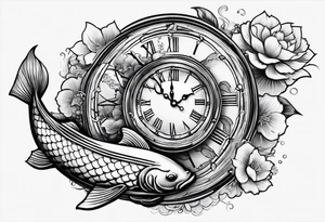 Koi fish and old clock tattoo idea