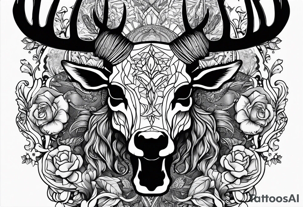 A human with a deer skull head tattoo idea