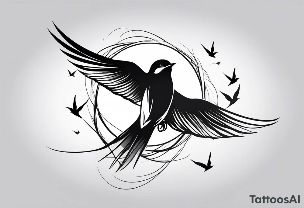 Design a forearm tattoo featuring a minimalist swallows in flight, symbolizing freedom and new beginnings tattoo idea