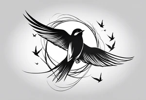 Design a forearm tattoo featuring a minimalist swallows in flight, symbolizing freedom and new beginnings tattoo idea