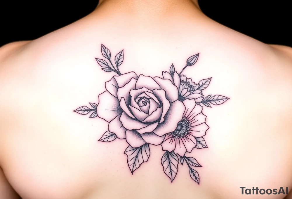Rose and Chrysanthemum bouquet tattoo tattoo idea